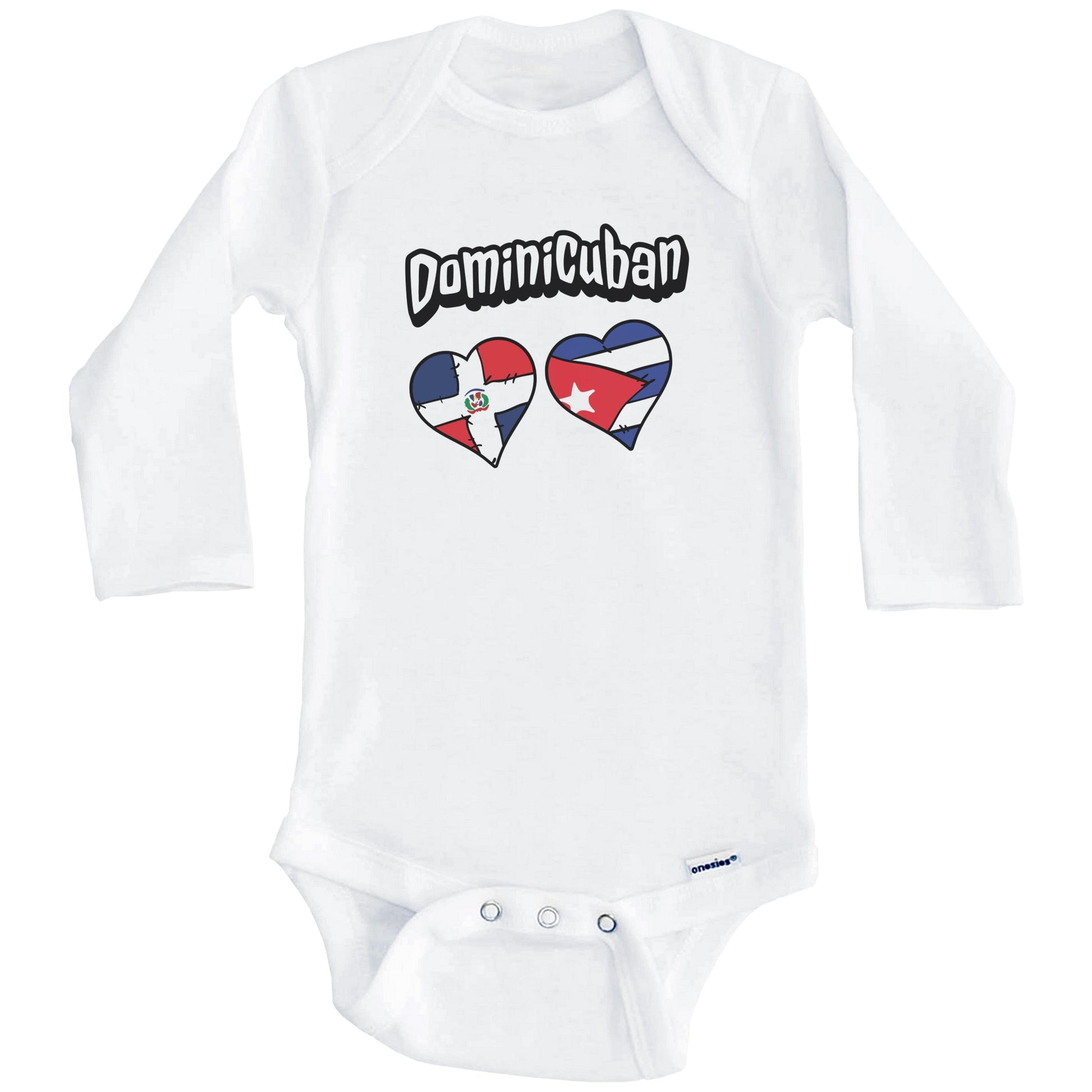 Dominicuban Dominican Cuban Flag Heart Combo Baby Bodysuit (Long Sleeves)