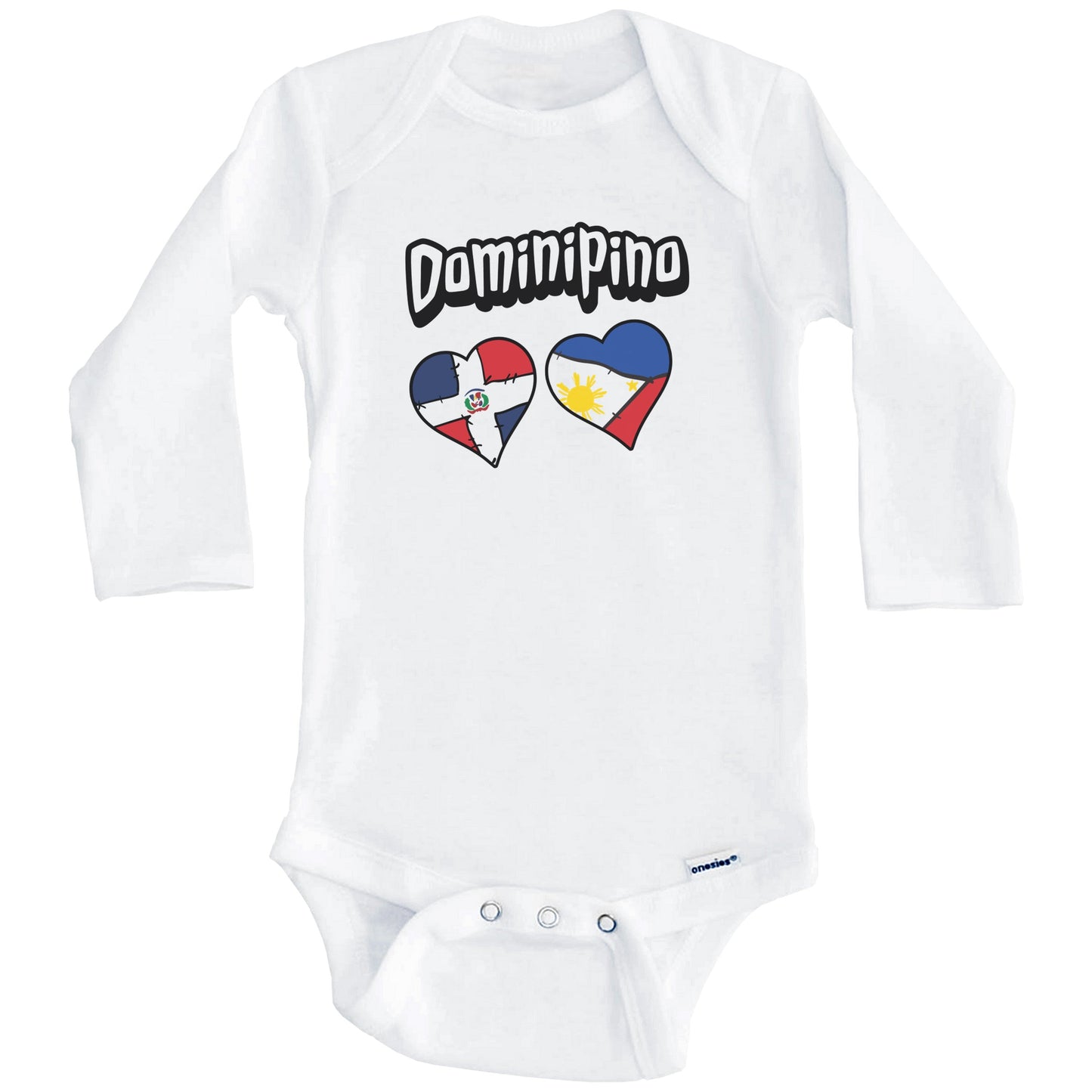Dominipino Dominican Filipino Flag Heart Combo Baby Bodysuit (Long Sleeves)