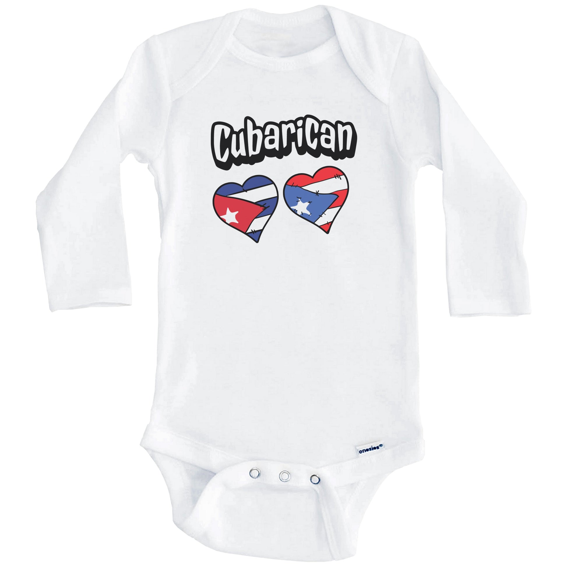 Cubarican Cuban Puerto Rican Flag Heart Combo Baby Bodysuit (Long Sleeves)