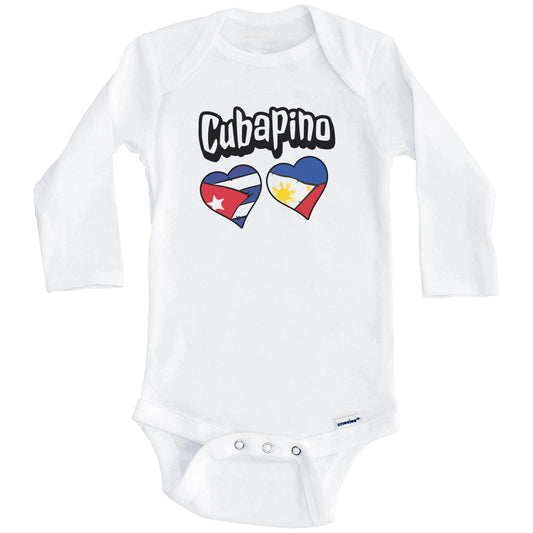 Cubapino Cuban Filipino Flag Heart Combo Cuba Philippines Baby Bodysuit (Long Sleeves)