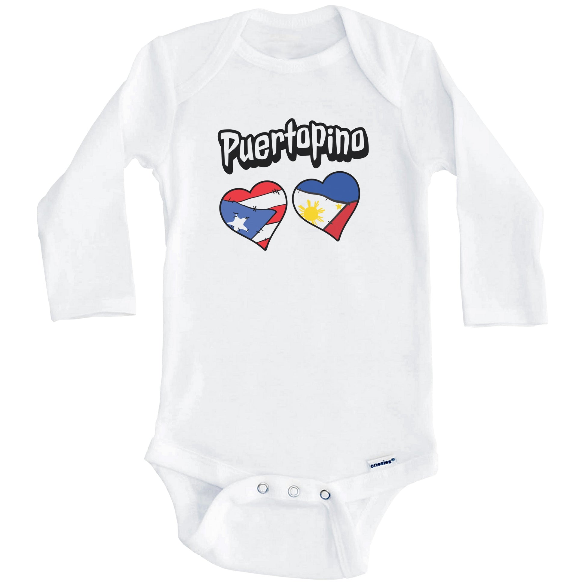 Puertopino Puerto Rican Filipino Flag Heart Combo Baby Bodysuit (Long Sleeves)