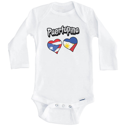 Puertopino Puerto Rican Filipino Flag Heart Combo Baby Bodysuit (Long Sleeves)