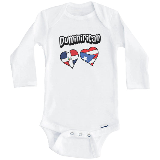 Dominirican Dominican Puerto Rican Flag Heart Combo Baby Bodysuit (Long Sleeves)