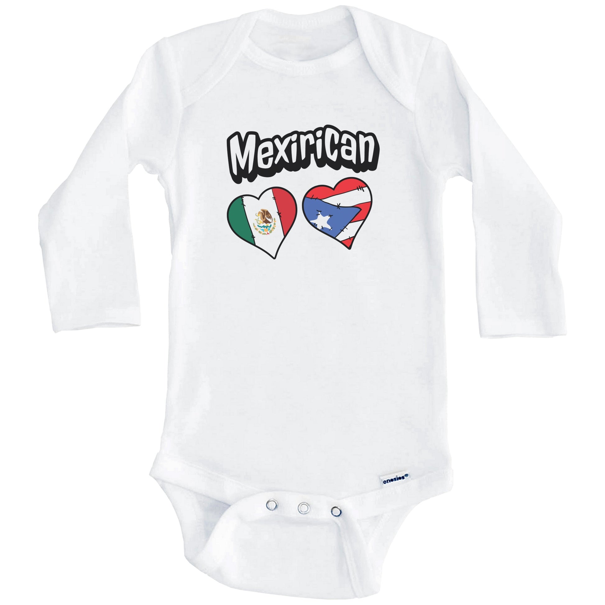 Mexirican Mexican Puerto Rican Flag Heart Combo Baby Bodysuit (Long Sleeves)