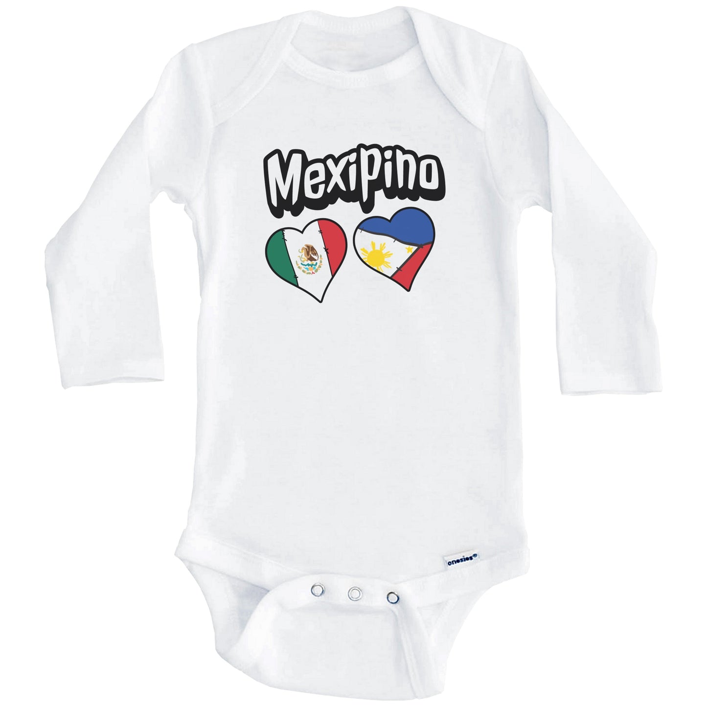Mexipino Mexican Filipino Flag Heart Combo Baby Bodysuit (Long Sleeves)