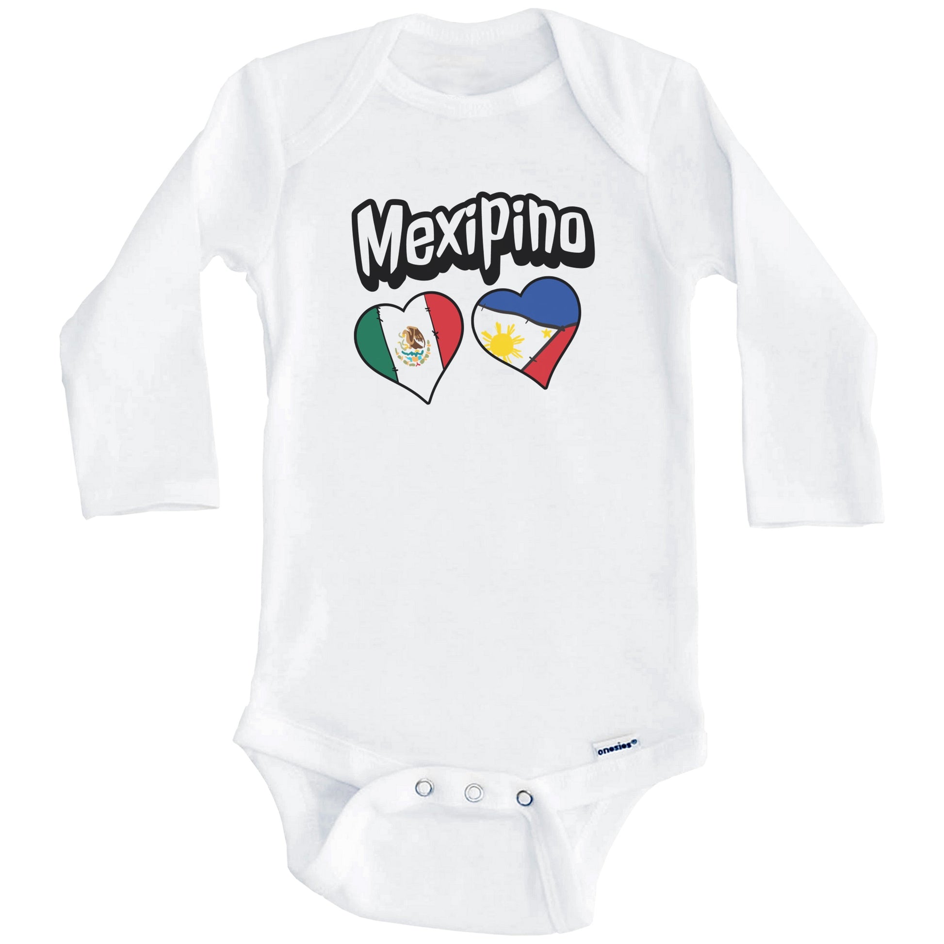 Mexipino Mexican Filipino Flag Heart Combo Baby Bodysuit (Long Sleeves)
