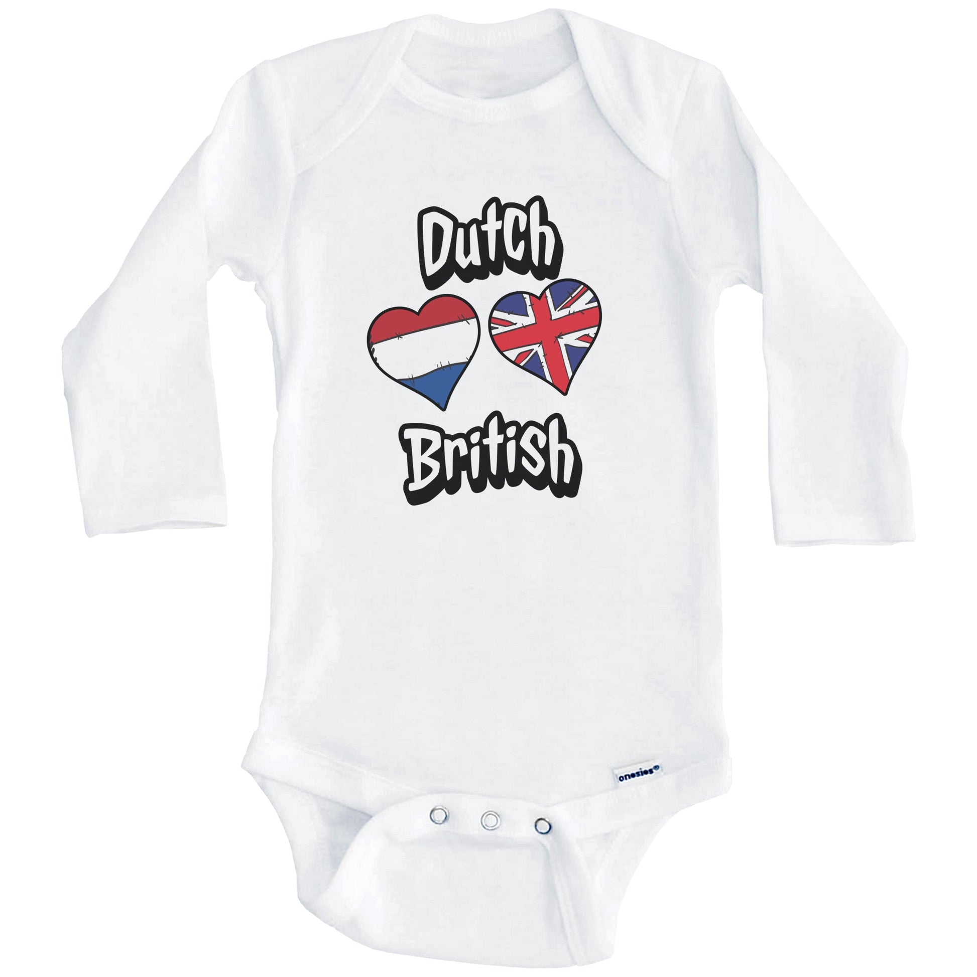 Dutch British Flag Heart Combo Netherlands UK Baby Bodysuit (Long Sleeves)