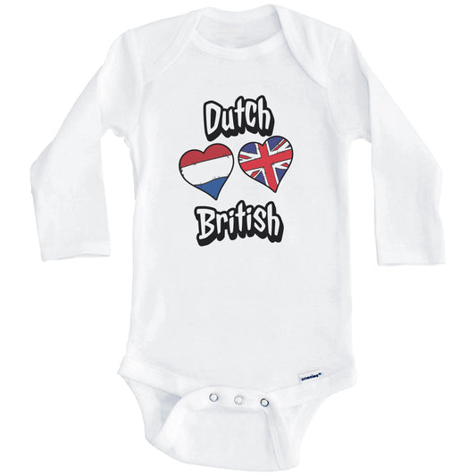 Dutch British Flag Heart Combo Netherlands UK Baby Bodysuit (Long Sleeves)