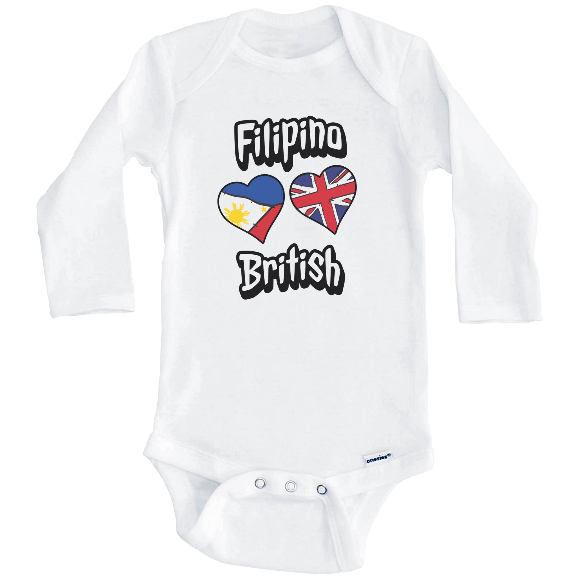Filipino British Flag Heart Combo Philippines UK Baby Bodysuit (Long Sleeves)