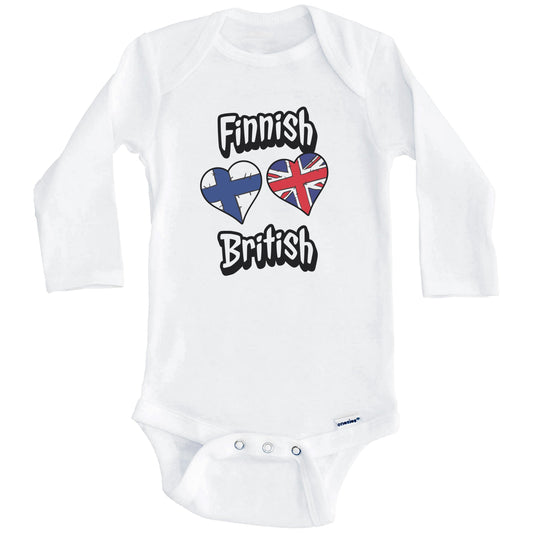 Finnish British Flag Heart Combo Finland UK Baby Bodysuit (Long Sleeves)