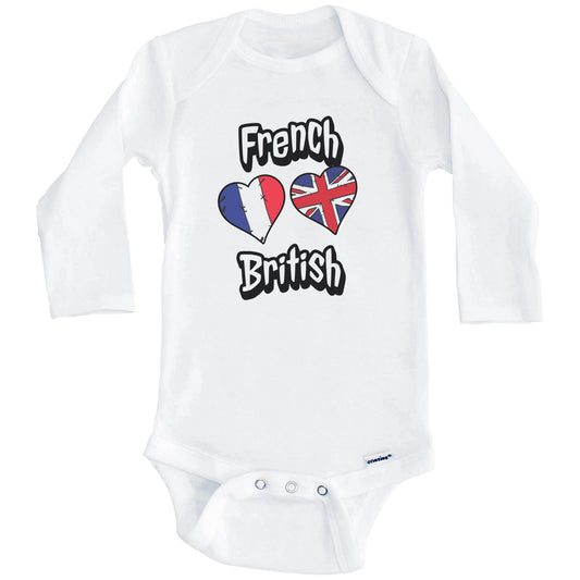 French British Flag Heart Combo France UK Baby Bodysuit (Long Sleeves)