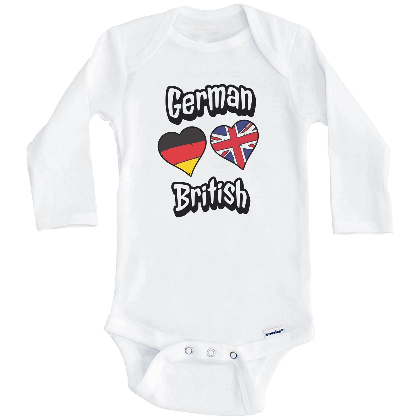 German British Flag Heart Combo Germany UK Baby Bodysuit (Long Sleeves)
