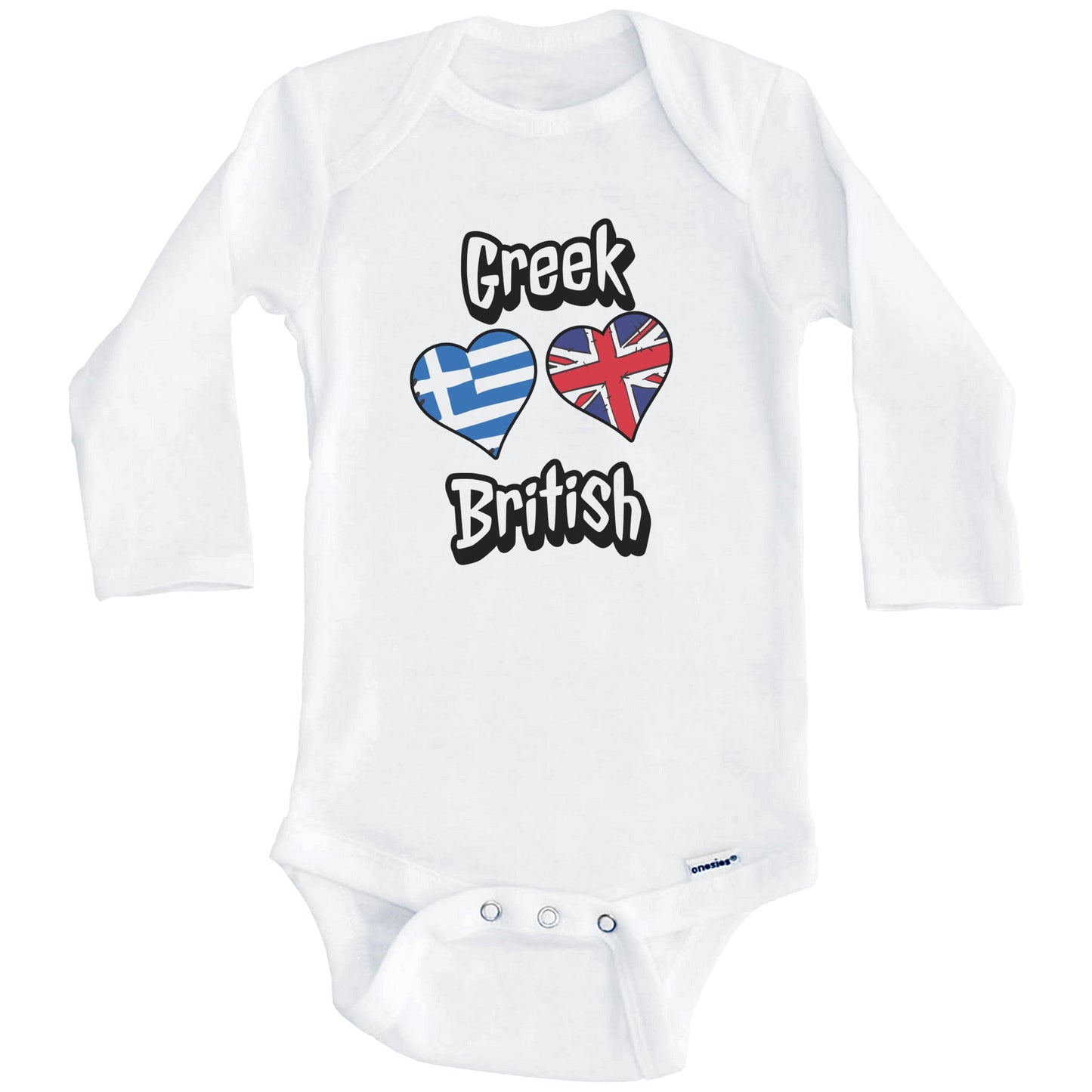 Greek British Flag Heart Combo Greece UK Baby Bodysuit (Long Sleeves)