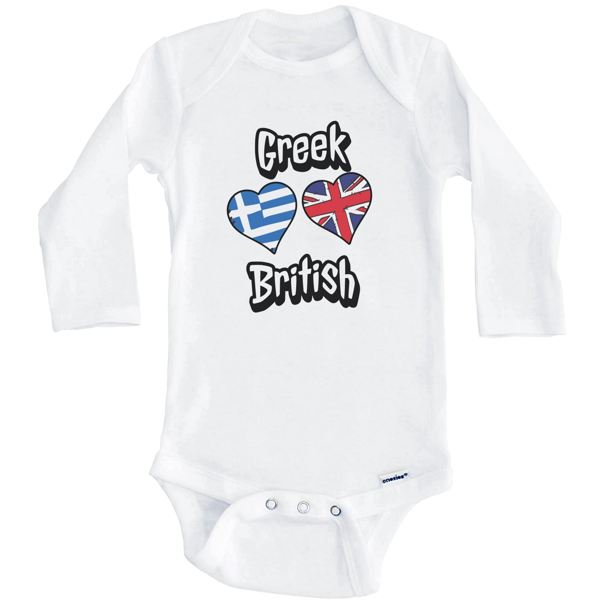 Greek British Flag Heart Combo Greece UK Baby Bodysuit (Long Sleeves)