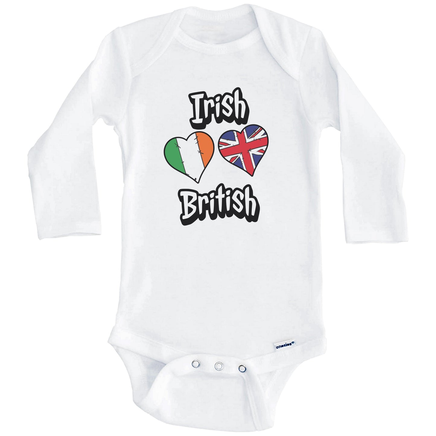 Irish British Flag Heart Combo Ireland UK Baby Bodysuit (Long Sleeves)