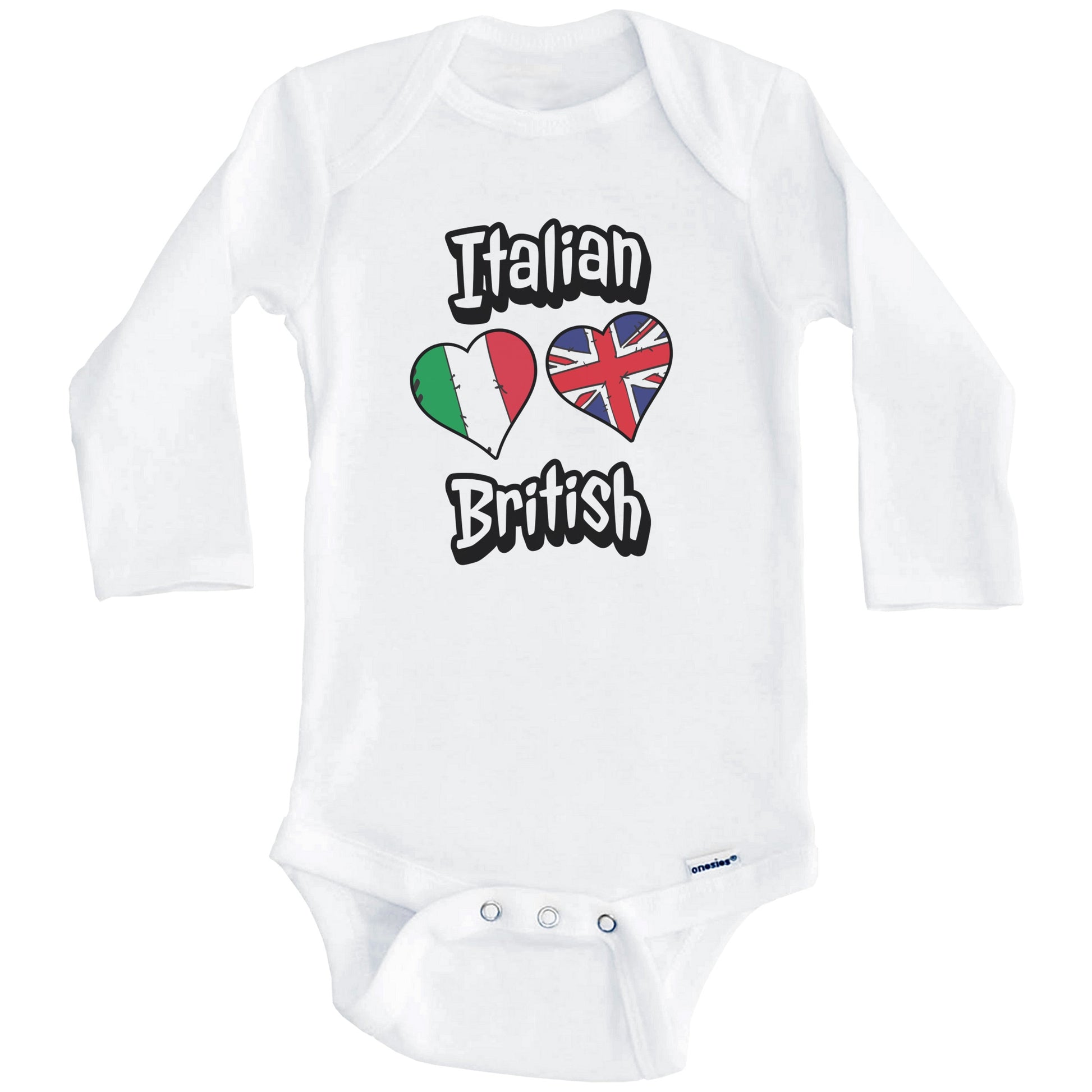 Italian British Flag Heart Combo Italy UK Baby Bodysuit (Long Sleeves)