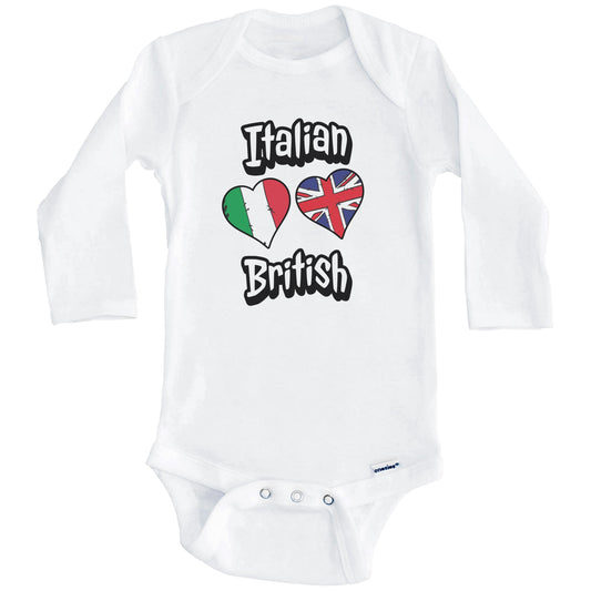 Italian British Flag Heart Combo Italy UK Baby Bodysuit (Long Sleeves)