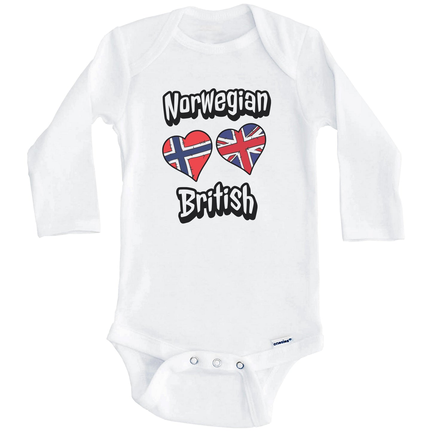 Norwegian British Flag Heart Combo Norway UK Baby Bodysuit (Long Sleeves)