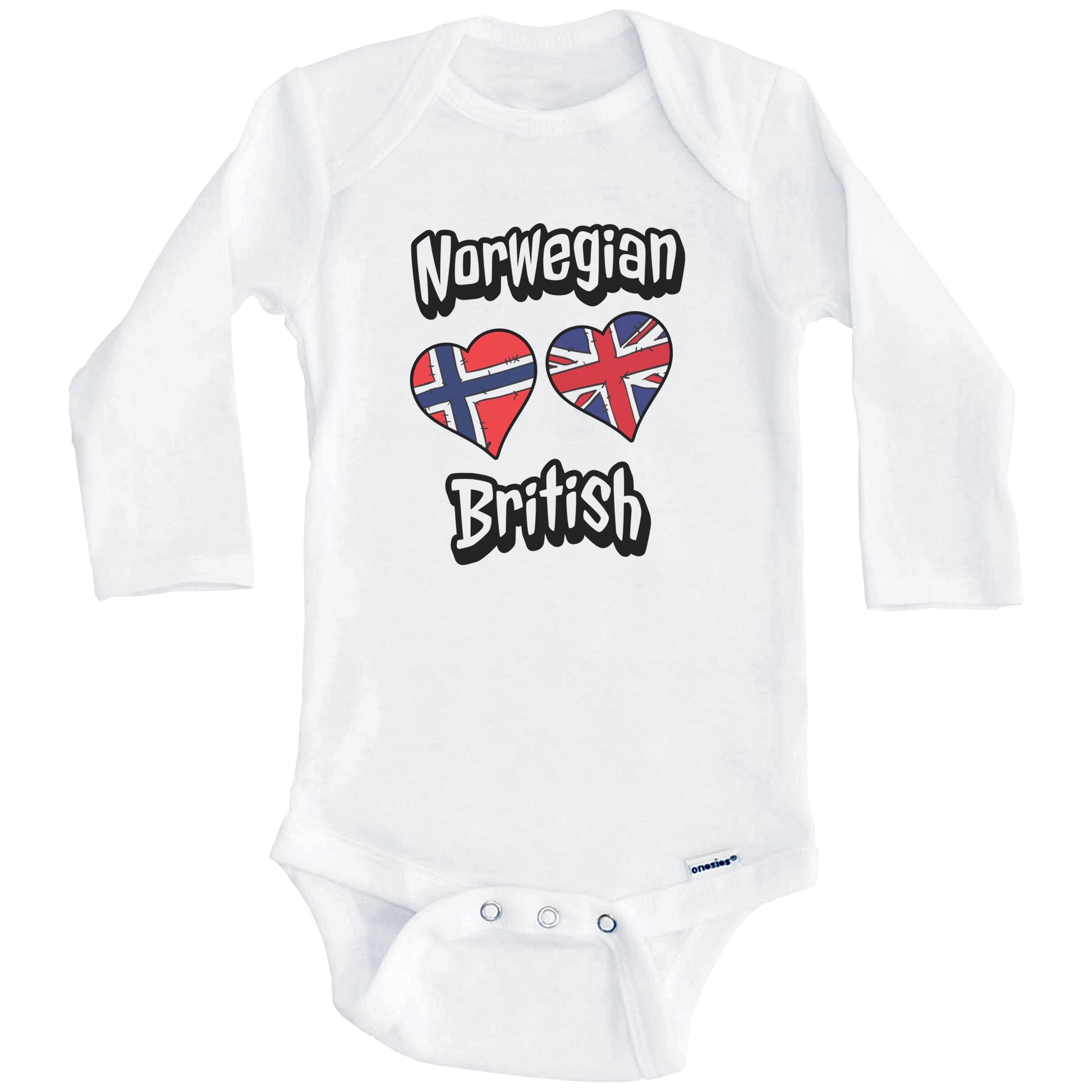 Norwegian British Flag Heart Combo Norway UK Baby Bodysuit (Long Sleeves)