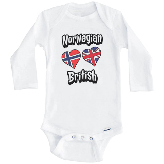 Norwegian British Flag Heart Combo Norway UK Baby Bodysuit (Long Sleeves)