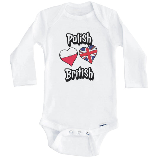 Polish British Flag Heart Combo Poland UK Baby Bodysuit (Long Sleeves)