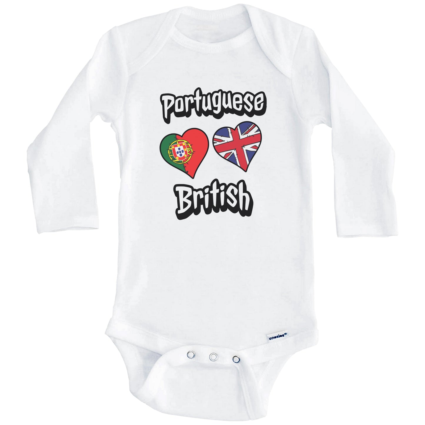 Portuguese British Flag Heart Combo Portugal UK Baby Bodysuit (Long Sleeves)