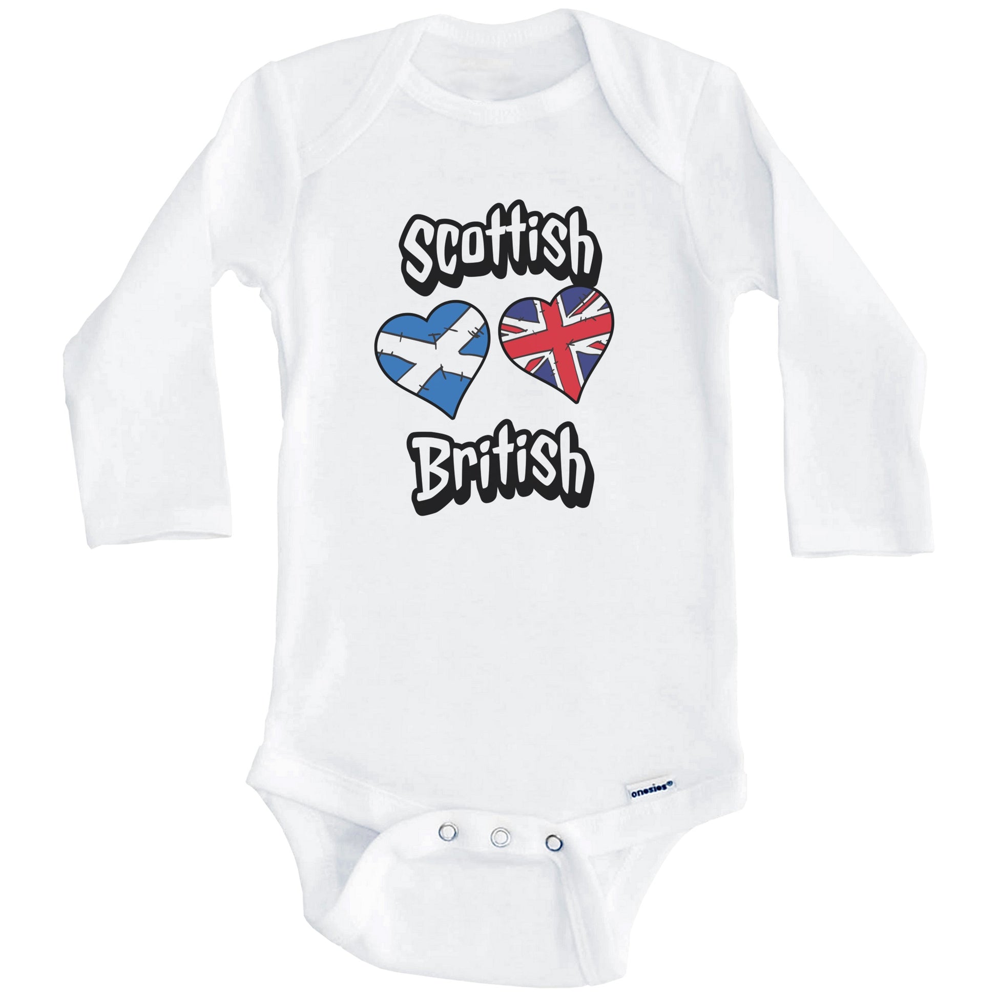 Scottish British Flag Heart Combo Scotland UK Baby Bodysuit (Long Sleeves)