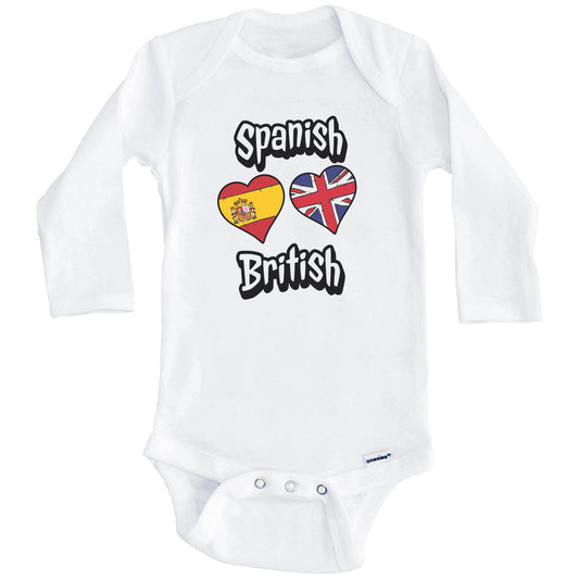 Spanish British Flag Heart Combo Spain UK Baby Bodysuit (Long Sleeves)