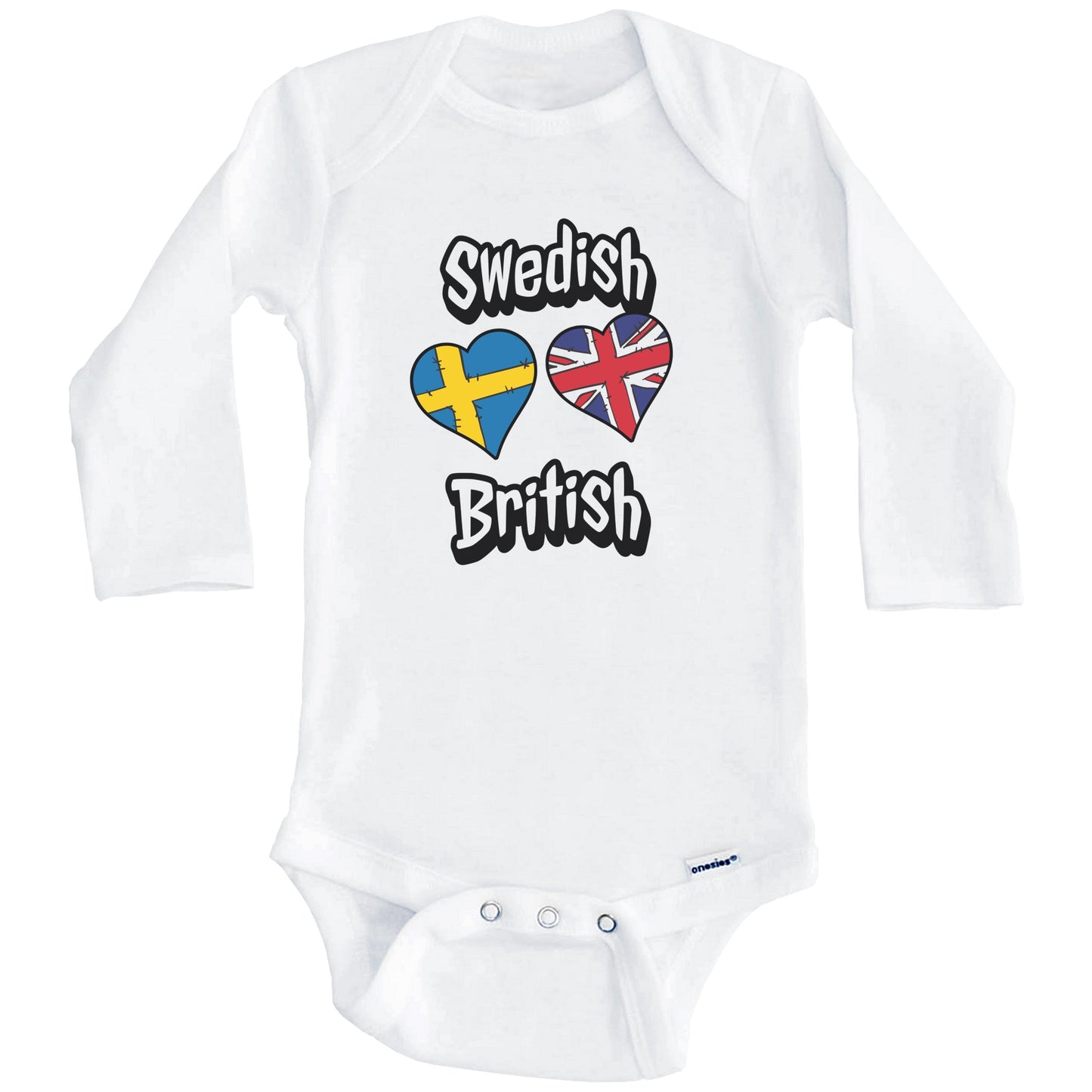 Swedish British Flag Heart Combo Sweden UK Baby Bodysuit (Long Sleeves)