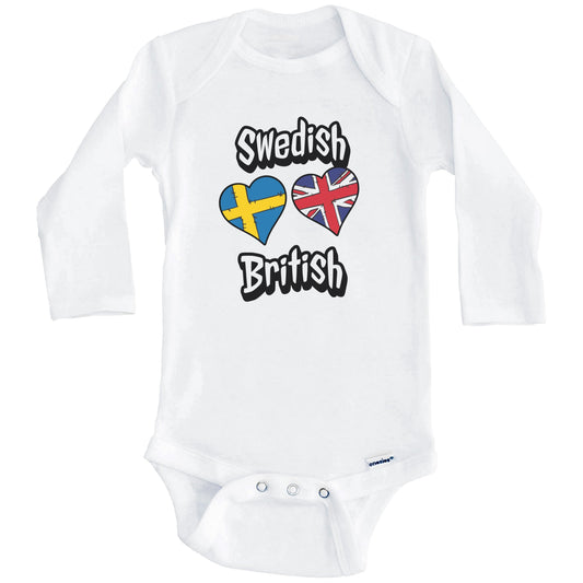 Swedish British Flag Heart Combo Sweden UK Baby Bodysuit (Long Sleeves)