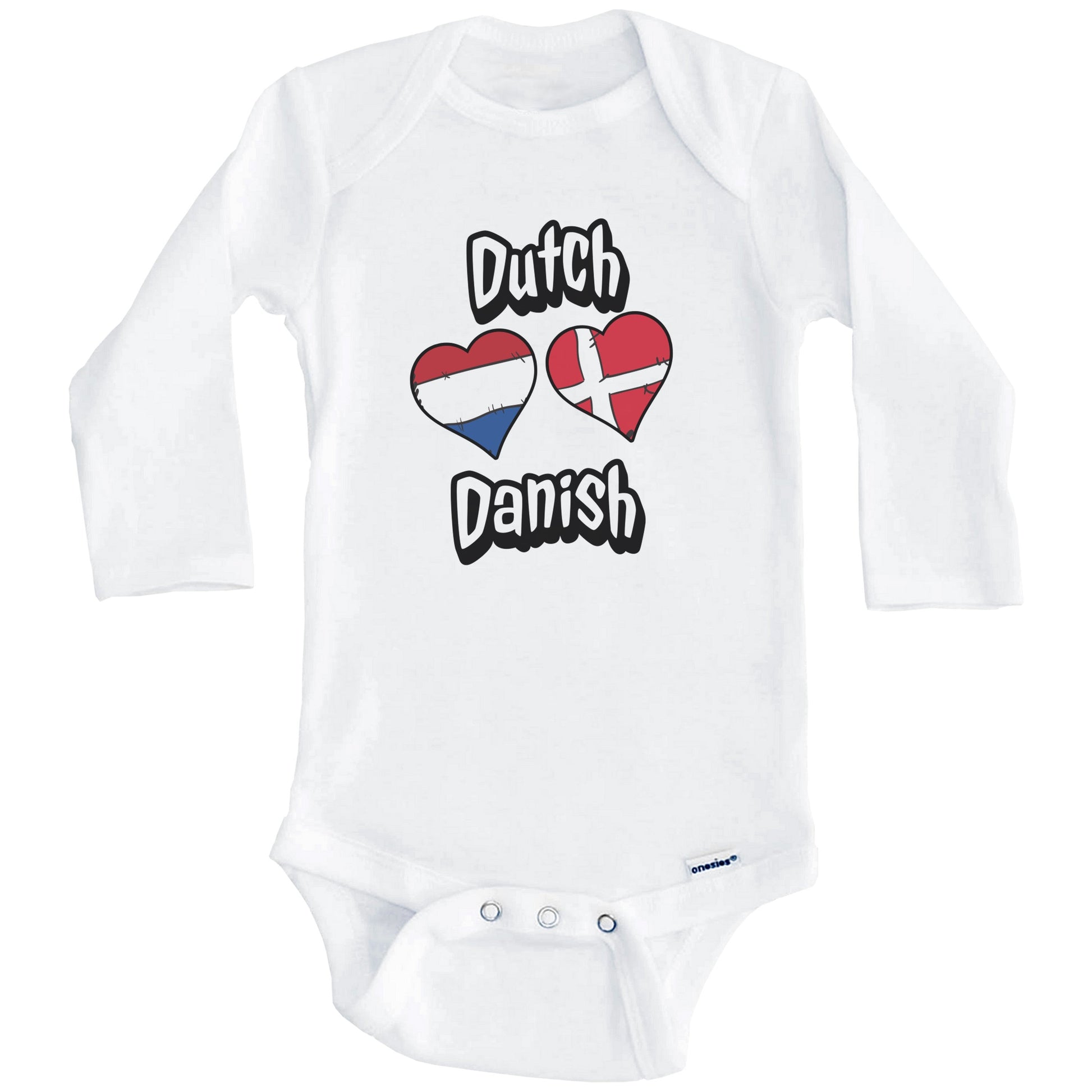 Dutch Danish Flag Heart Combo Netherlands Denmark Baby Bodysuit (Long Sleeves)