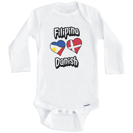 Filipino Danish Flag Heart Combo Philippines Denmark Baby Bodysuit (Long Sleeves)