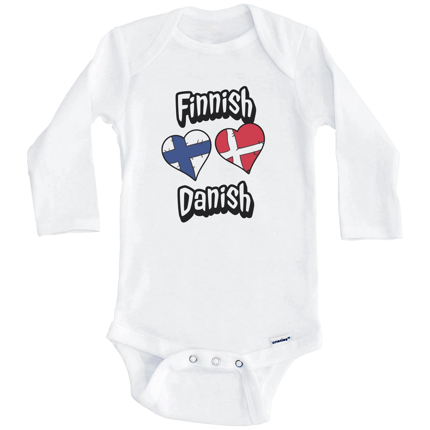 Finnish Danish Flag Heart Combo Finland Denmark Baby Bodysuit (Long Sleeves)
