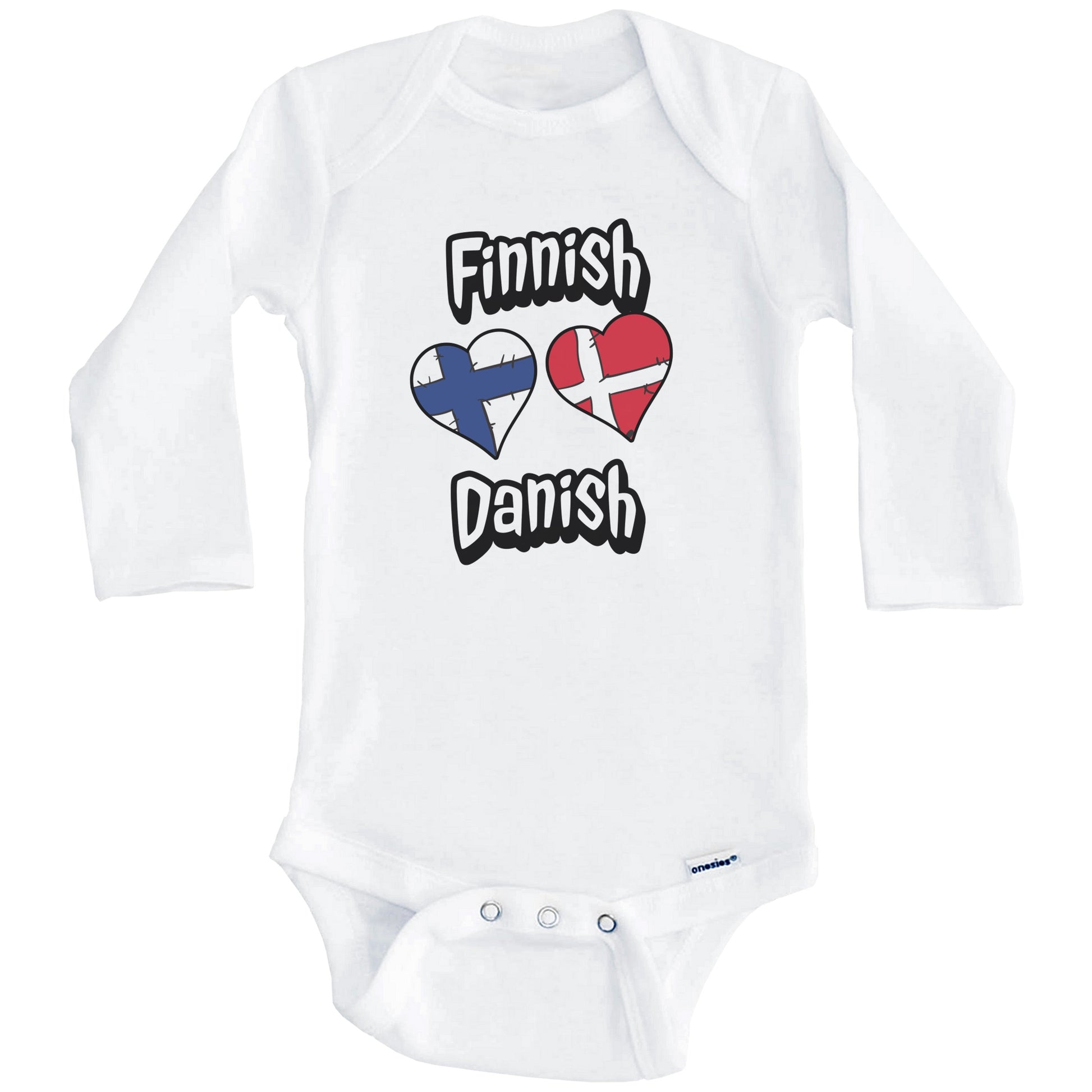 Finnish Danish Flag Heart Combo Finland Denmark Baby Bodysuit (Long Sleeves)