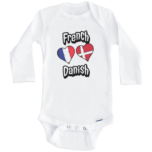 French Danish Flag Heart Combo France Denmark Baby Bodysuit (Long Sleeves)