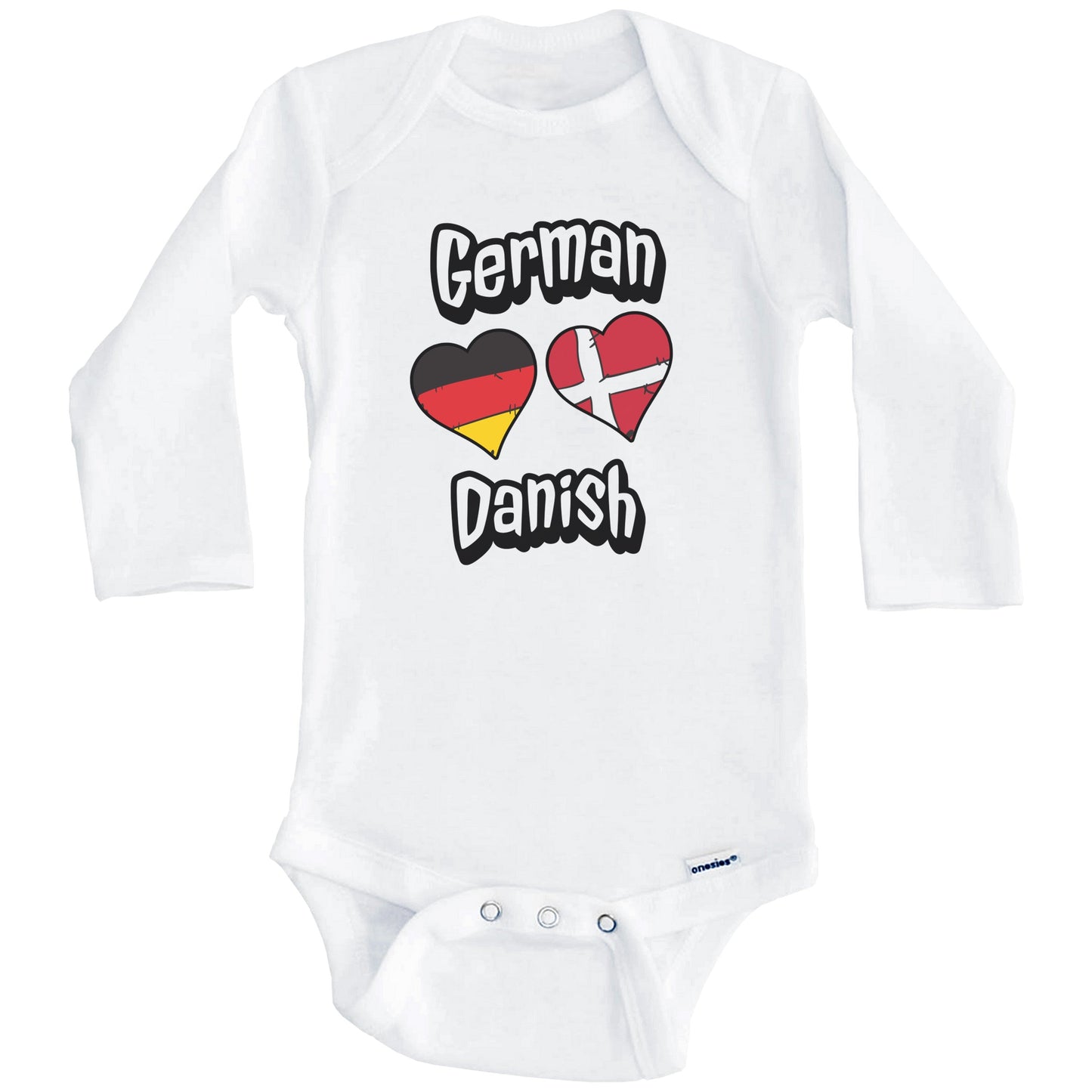 German Danish Flag Heart Combo Germany Denmark Baby Bodysuit (Long Sleeves)
