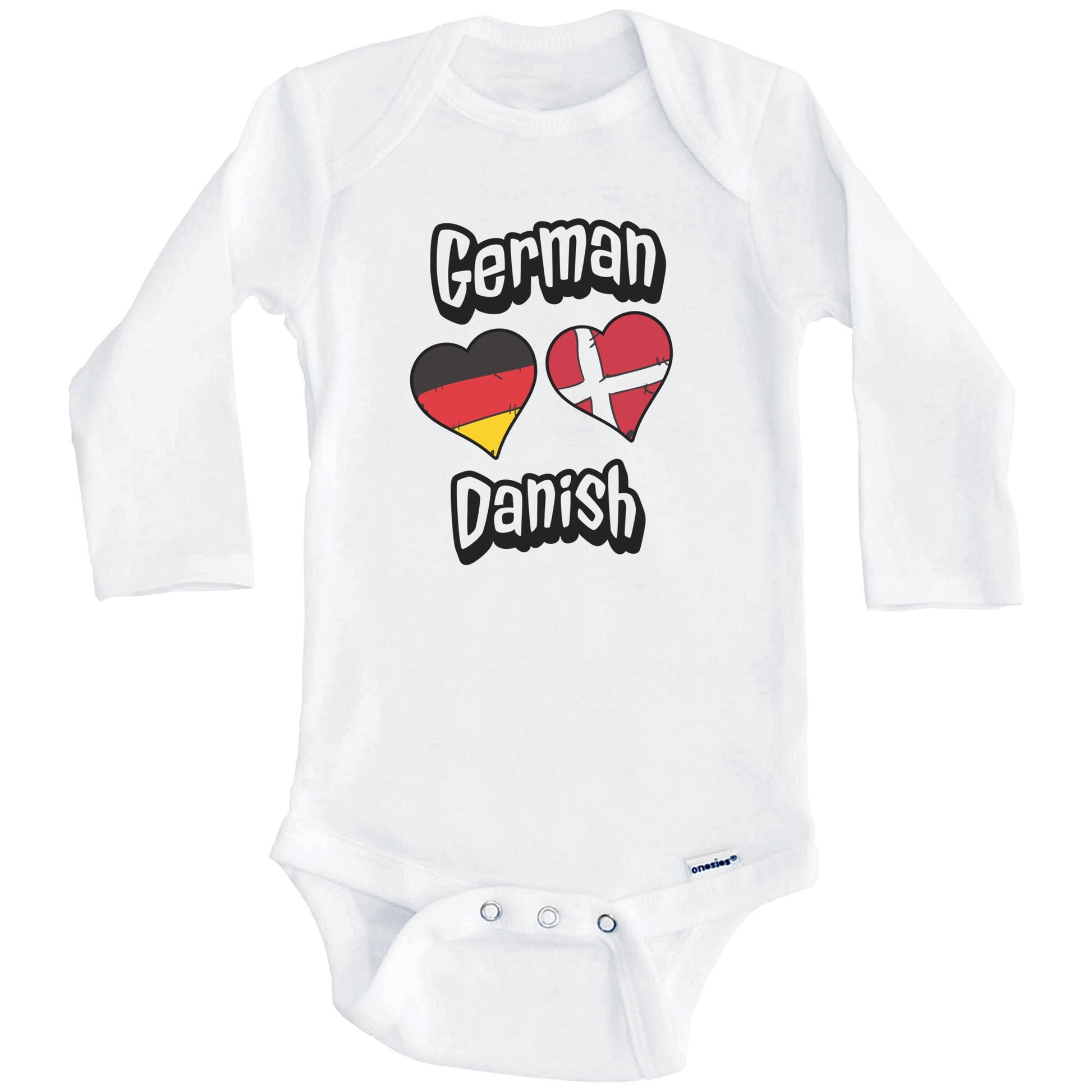 German Danish Flag Heart Combo Germany Denmark Baby Bodysuit (Long Sleeves)