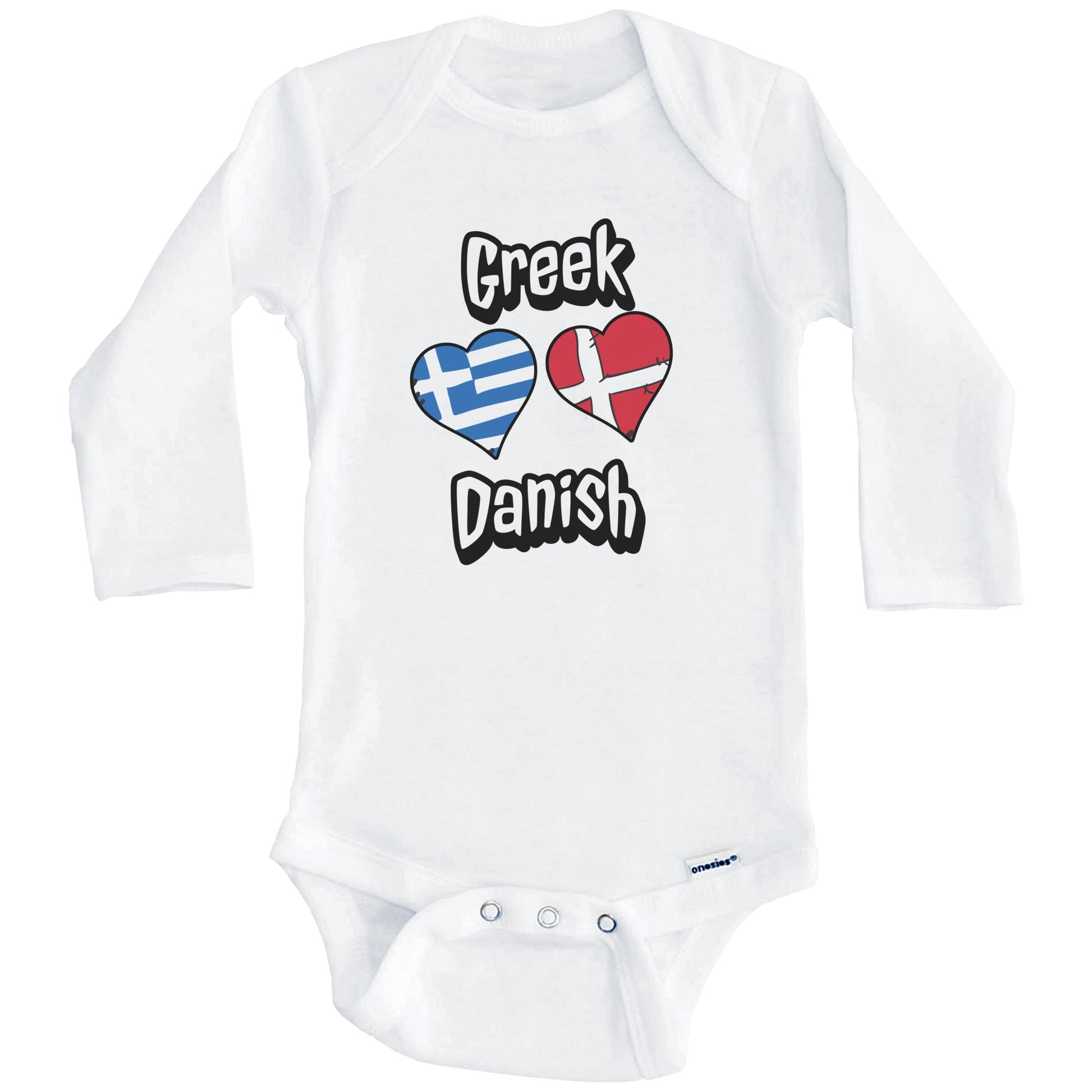 Greek Danish Flag Heart Combo Greece Denmark Baby Bodysuit (Long Sleeves)