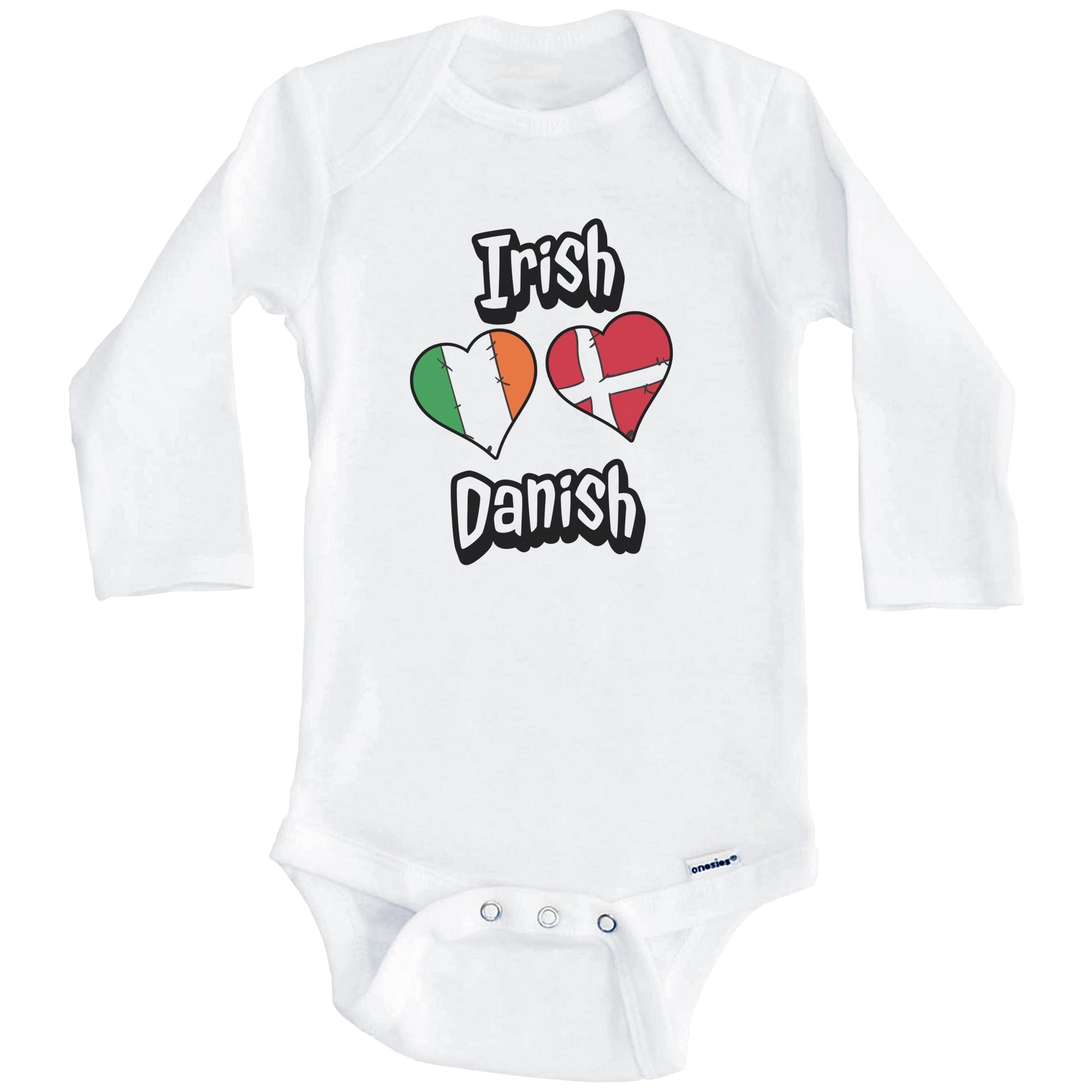 Irish Danish Flag Heart Combo Ireland Denmark Baby Bodysuit (Long Sleeves)