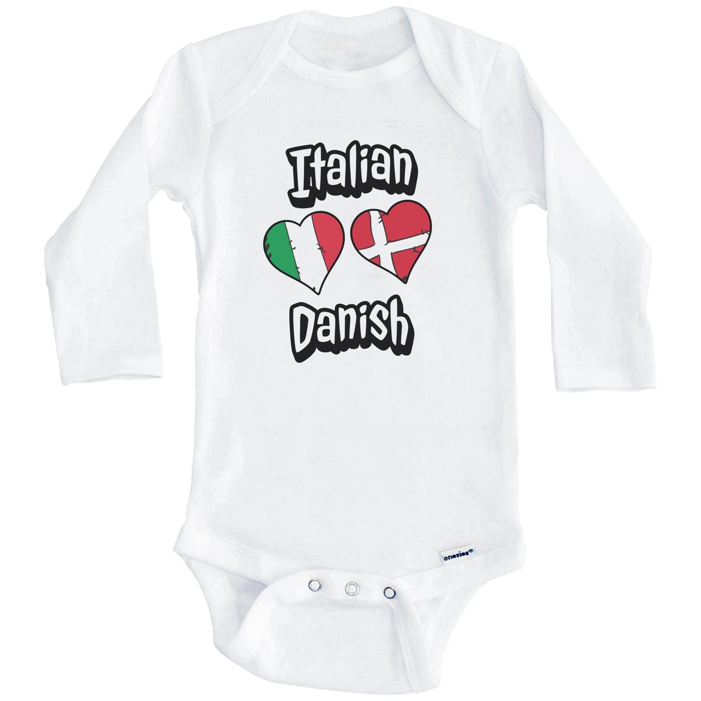 Italian Danish Flag Heart Combo Italy Denmark Baby Bodysuit (Long Sleeves)
