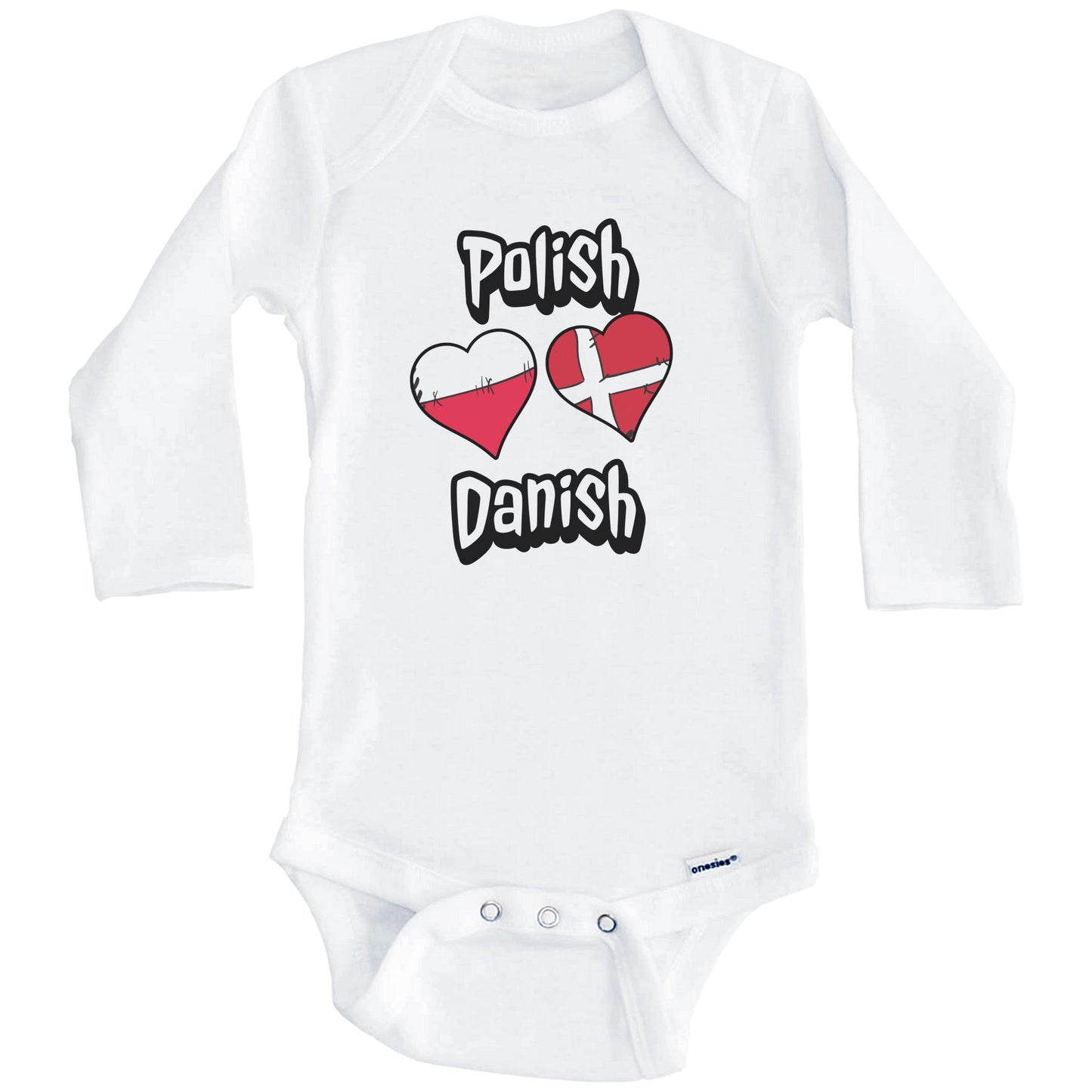 Polish Danish Flag Heart Combo Poland Denmark Baby Bodysuit (Long Sleeves)