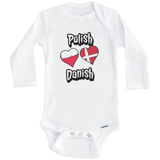 Polish Danish Flag Heart Combo Poland Denmark Baby Bodysuit (Long Sleeves)