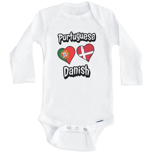 Portuguese Danish Flag Heart Combo Portugal Denmark Baby Bodysuit (Long Sleeves)