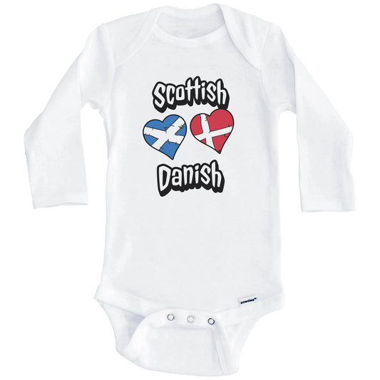 Scottish Danish Flag Heart Combo Scotland Denmark Baby Bodysuit (Long Sleeves)