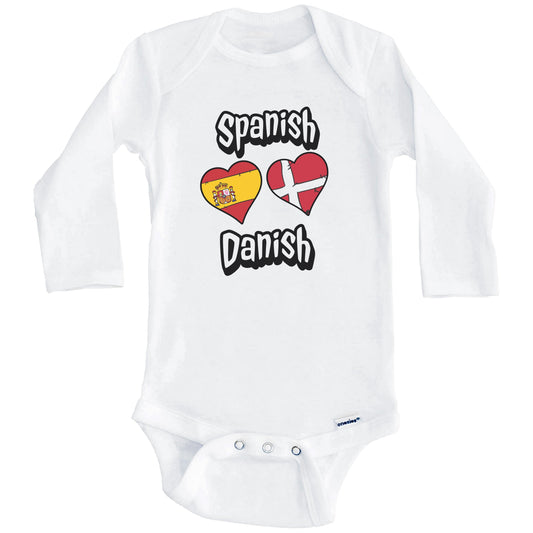 Spanish Danish Flag Heart Combo Spain Denmark Baby Bodysuit (Long Sleeves)