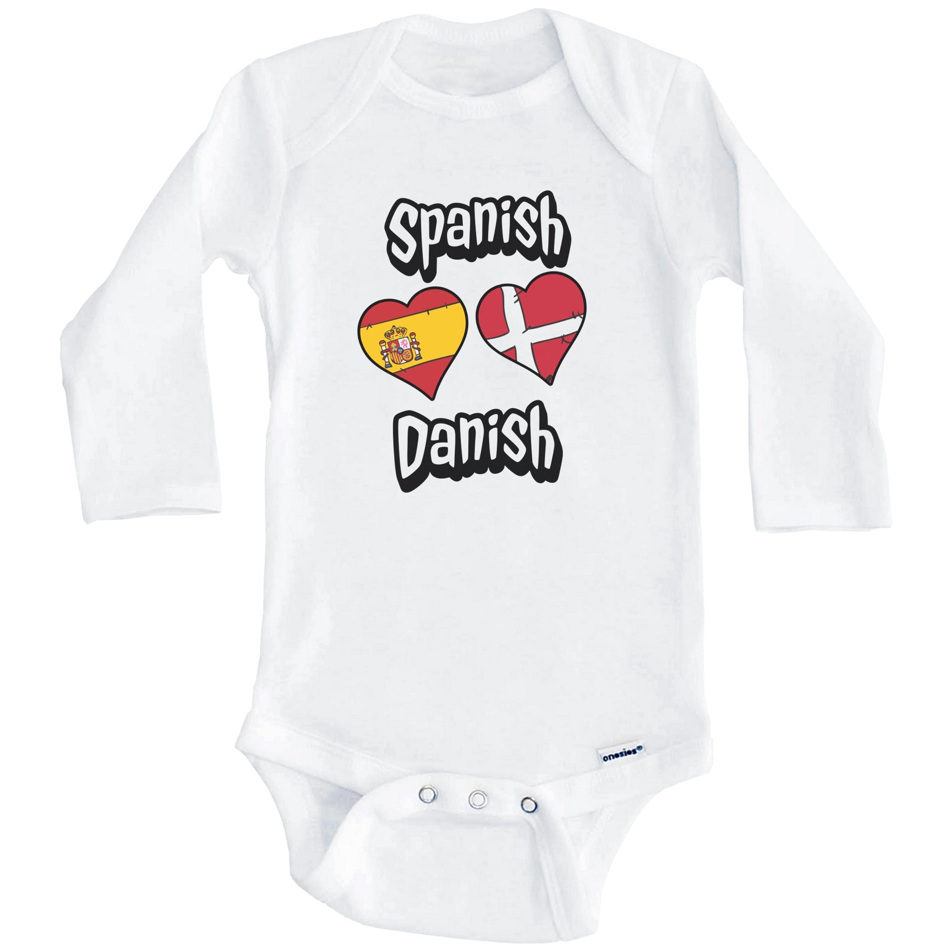 Spanish Danish Flag Heart Combo Spain Denmark Baby Bodysuit (Long Sleeves)
