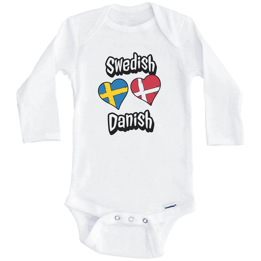 Swedish Danish Flag Heart Combo Sweden Denmark Baby Bodysuit (Long Sleeves)