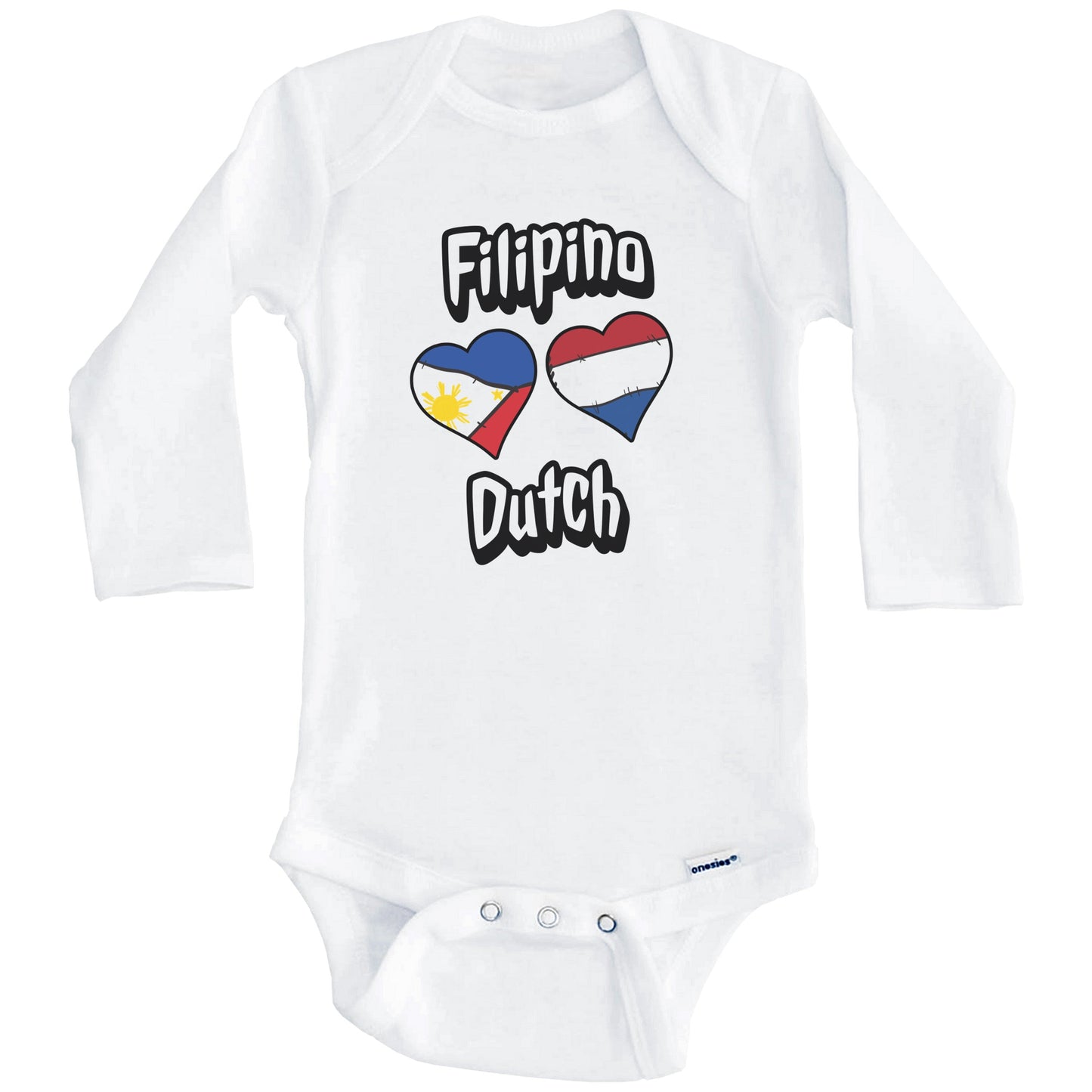 Filipino Dutch Flag Heart Combo Philippines Netherlands Baby Bodysuit (Long Sleeves)