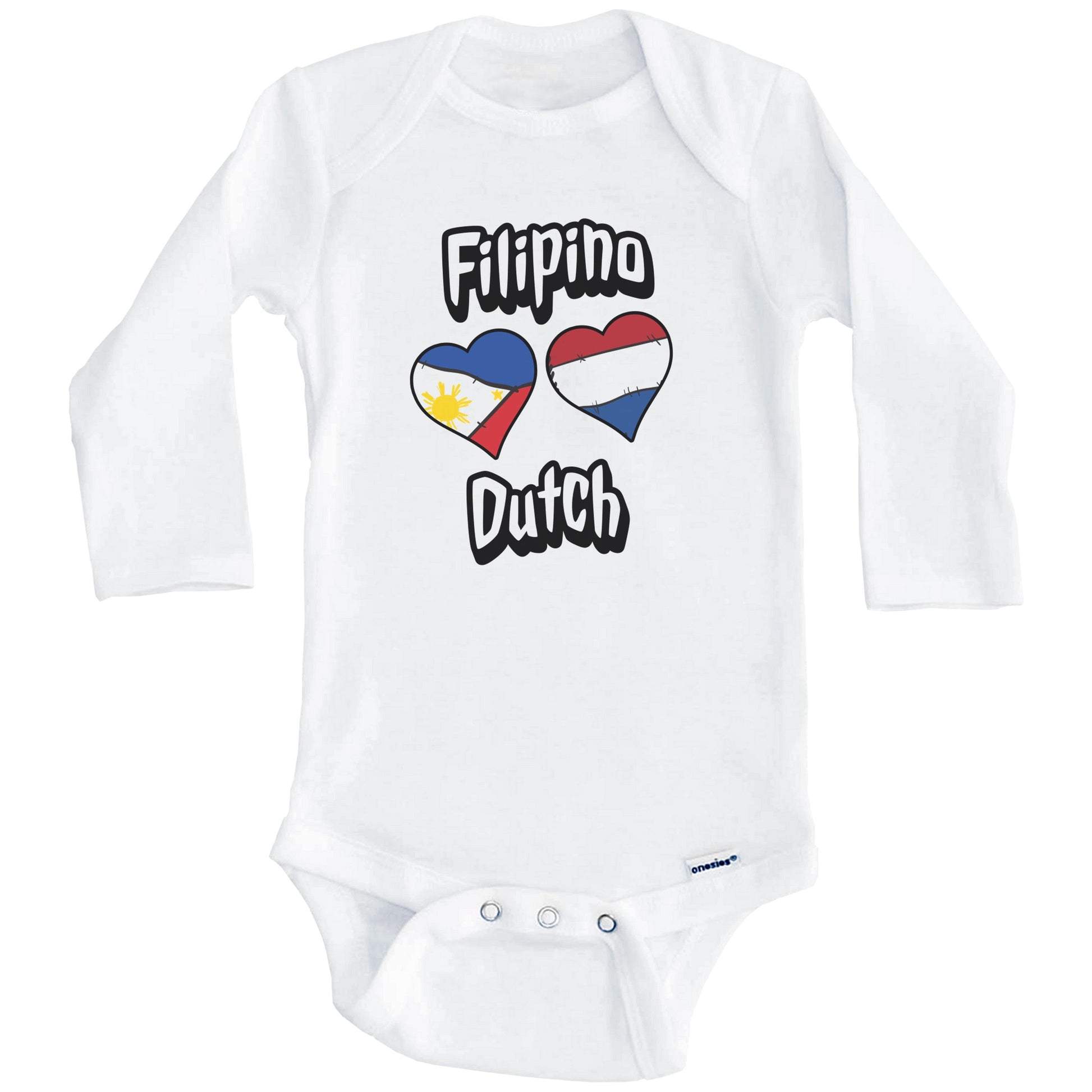Filipino Dutch Flag Heart Combo Philippines Netherlands Baby Bodysuit (Long Sleeves)