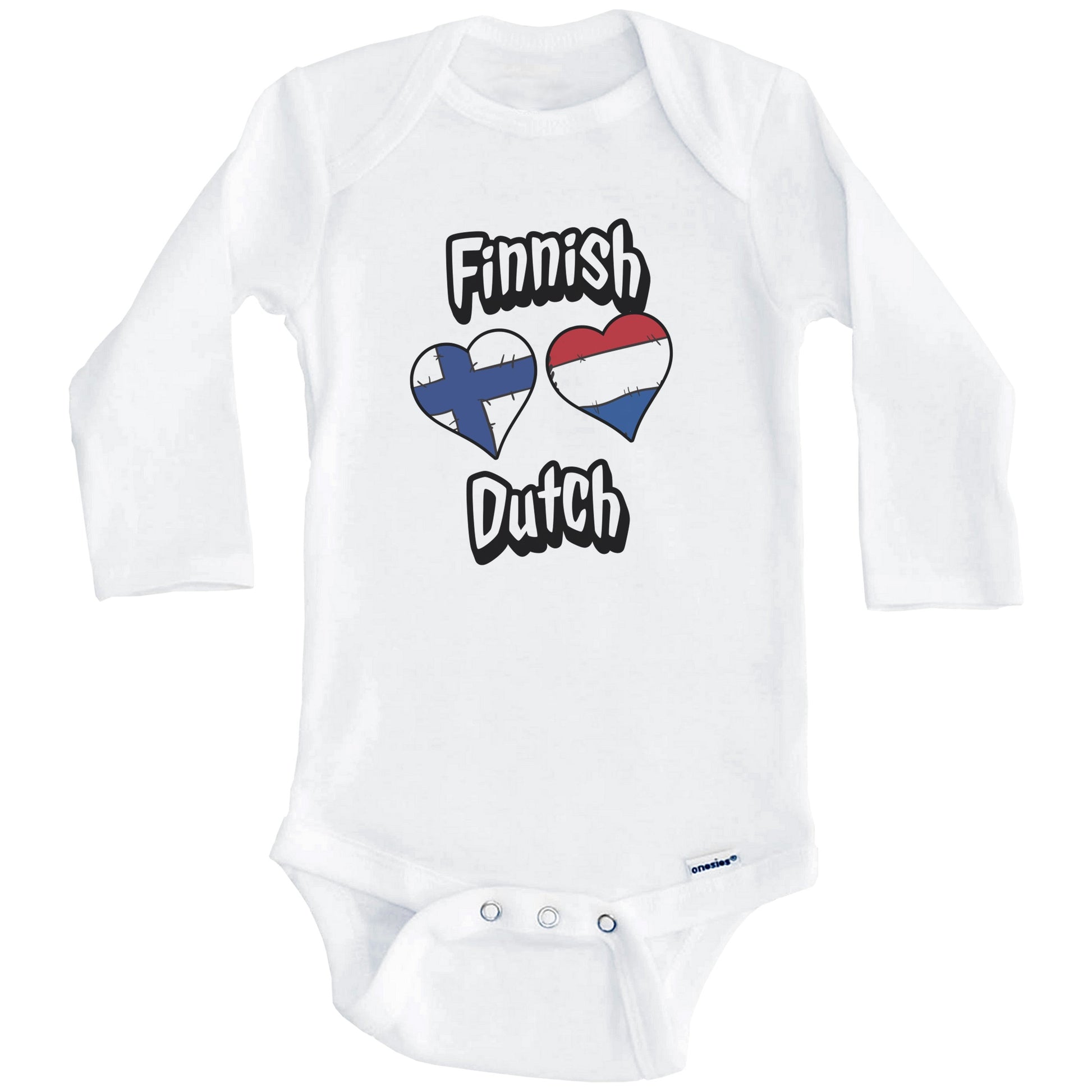 Finnish Dutch Flag Heart Combo Finland Netherlands Baby Bodysuit (Long Sleeves)